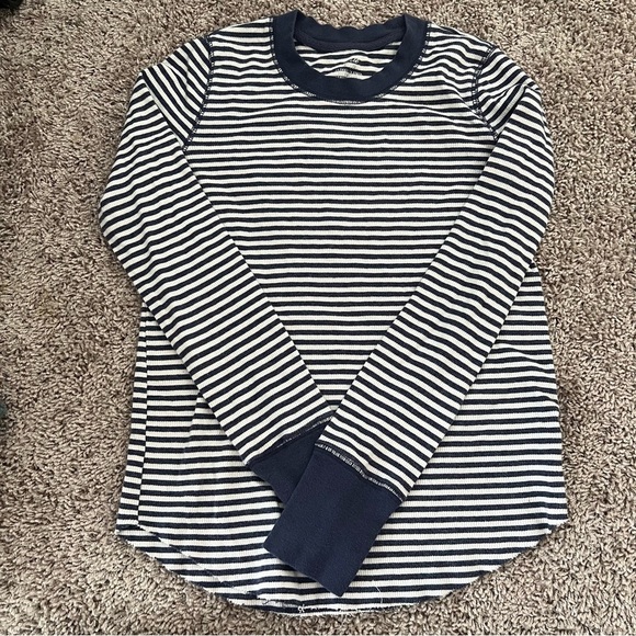 {aerie} Blue and White Striped Long Sleeve Tee - Picture 1 of 8
